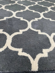 Asiatic Albany Wool Rug Charcoal Grey Ogee Geometric Scandi Hand Tufted