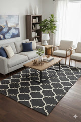 Asiatic Albany Wool Rug Charcoal Grey Ogee Geometric Scandi Hand Tufted