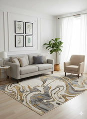 Aurora Gold Rug Abstract Modern Metallic High Shine Carpet Living Room