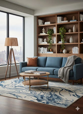 Aurora Rug Blue Silver Slate Abstract Metallic High Shine Living Room Mat