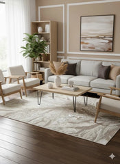 Aurora Rug Cream Gold, Modern Abstract High Shine Soft Living Room Carpet