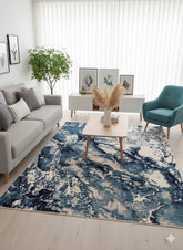 Blue Abstract Rug 160x230cm Luxury Soft Silk Effect Modern Living Room Carpet