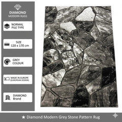 Grey Contemporary Rug Stone Design 120x170cm Modern Living Room Carpet Soft Mat