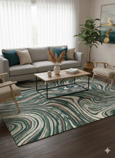 Large Green Abstract Rug 200x290cm Asiatic Style Modern Emerald Living Room XL