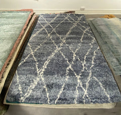 Luxurious Alto Blue & Cream Moroccan Rug 160x230cm, Machine-Woven