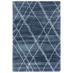 Luxurious Alto Blue & Cream Moroccan Rug 160x230cm, Machine-Woven