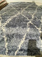 Luxurious Alto Blue & Cream Moroccan Rug 160x230cm, Machine-Woven