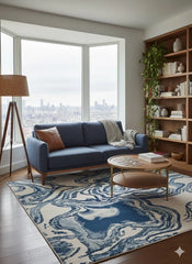 Luxury Blue Abstract Rug 120x170cm Modern Living Room Carpet Soft High Shine