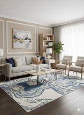 Luxury Blue Abstract Rug 120x170cm Modern Living Room Carpet Soft High Shine