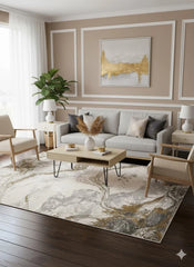 Luxury Gold Abstract Rug 120x170cm Modern Mustard Yellow Soft Pile