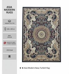 Navy Abstract Rug 160x230 Luxury Contemporary Silk Pile Modern M&S