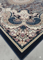 Navy Abstract Rug 160x230 Luxury Contemporary Silk Pile Modern M&S