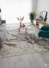 Aurora Rug Gold Ochre Mustard Abstract Metallic High Shine Living Room