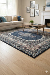 Navy Blue Abstract Rug 160x230cm Large Modern Living Room Carpet Soft Area Mat