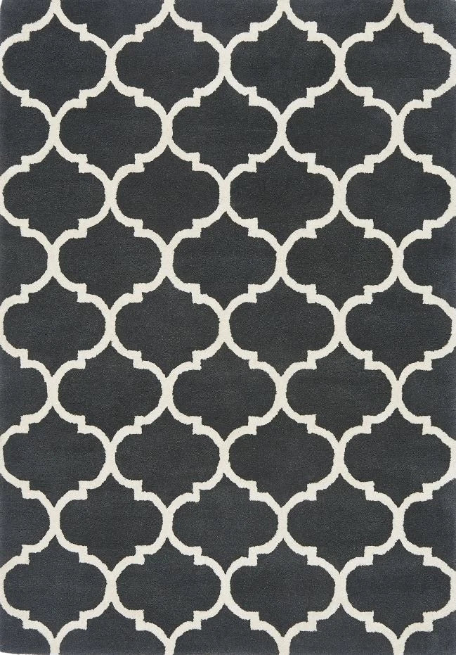 Asiatic Albany Wool Rug Charcoal Grey Ogee Geometric Scandi Hand Tufted Large