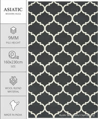 Asiatic Albany Wool Rug Charcoal Grey Ogee Geometric Scandi Hand Tufted Large