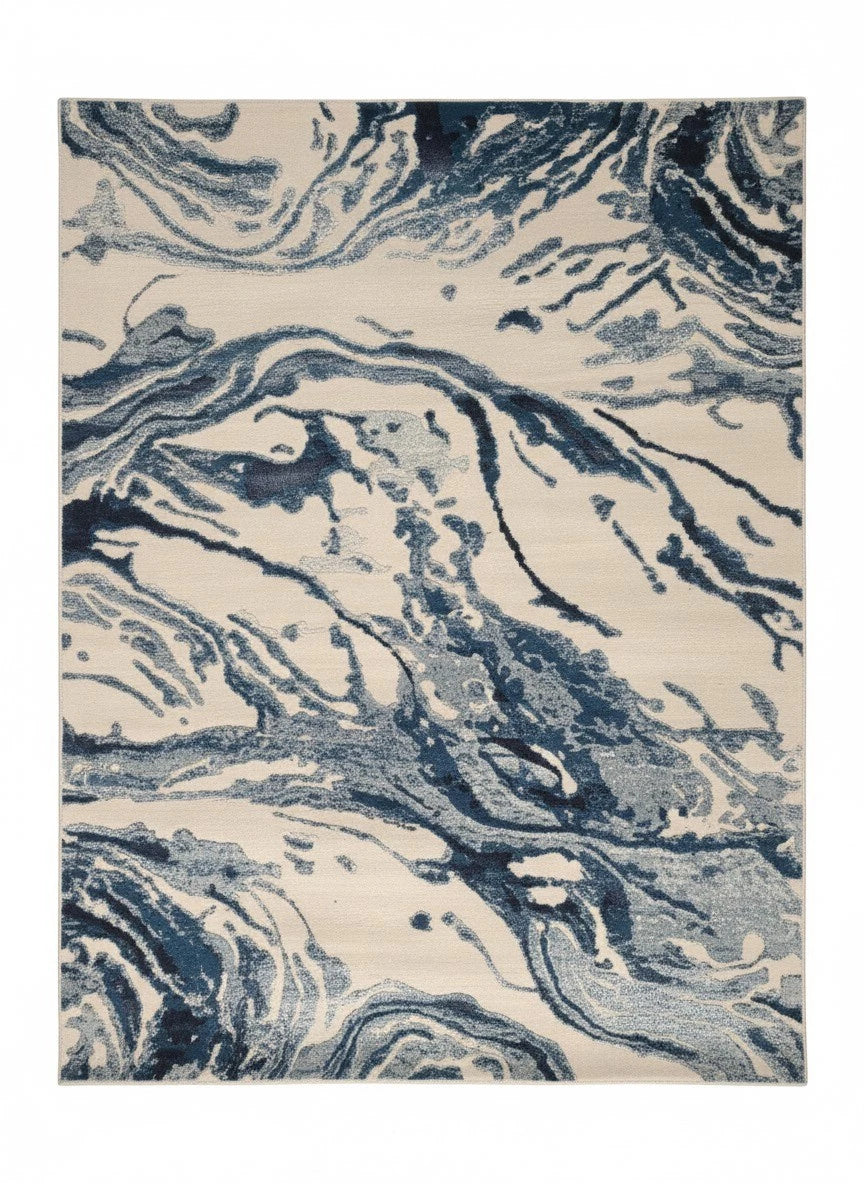 Aurora Rug Blue Silver Slate Abstract Metallic High Shine Living Room Mat