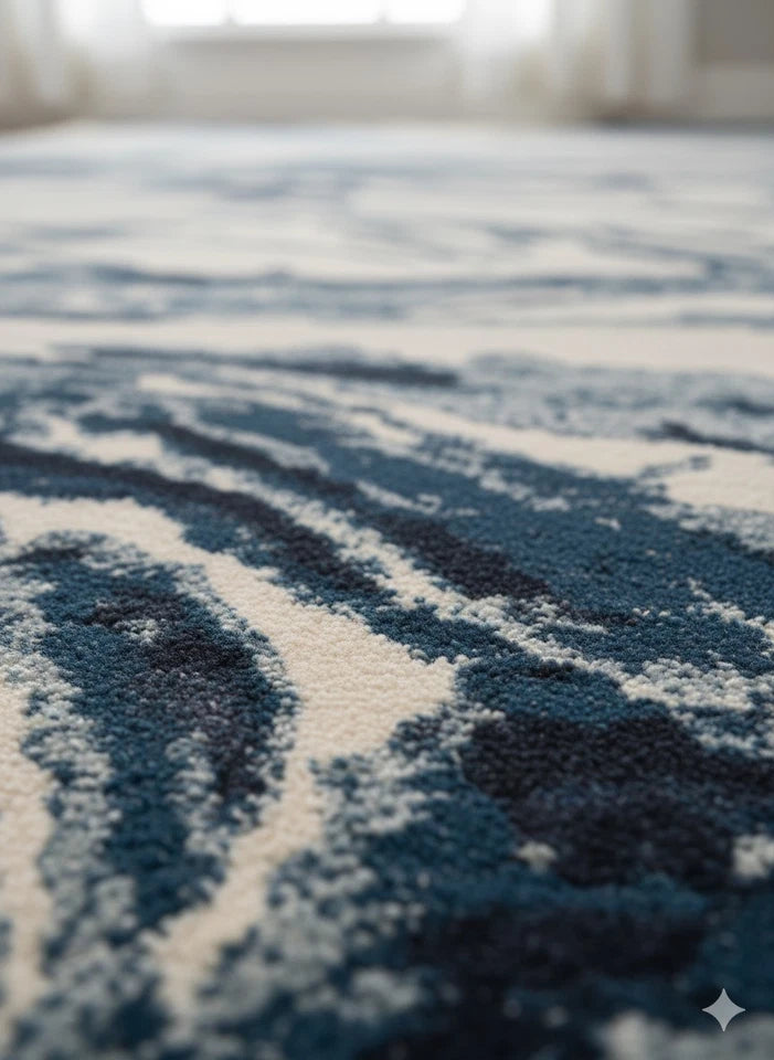 Aurora Rug Blue Silver Slate Abstract Metallic High Shine Living Room Mat