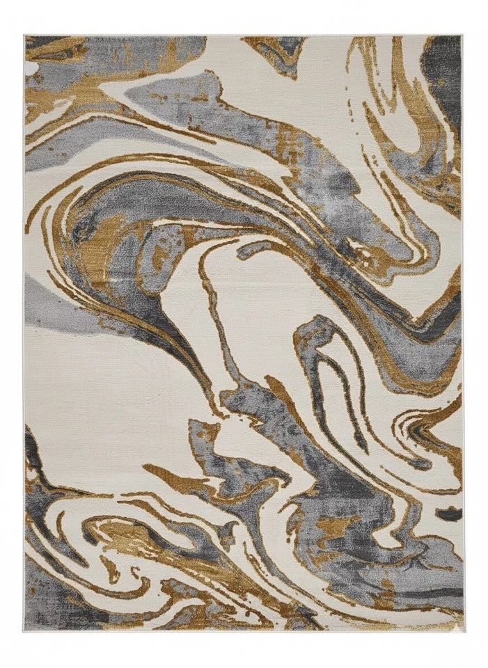 Aurora Gold Rug Abstract Modern Metallic High Shine Carpet Living Room