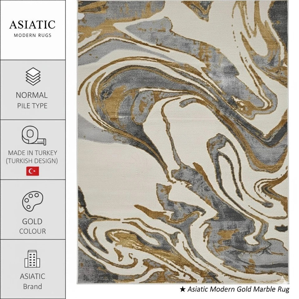 Aurora Gold Rug Abstract Modern Metallic High Shine Carpet Living Room