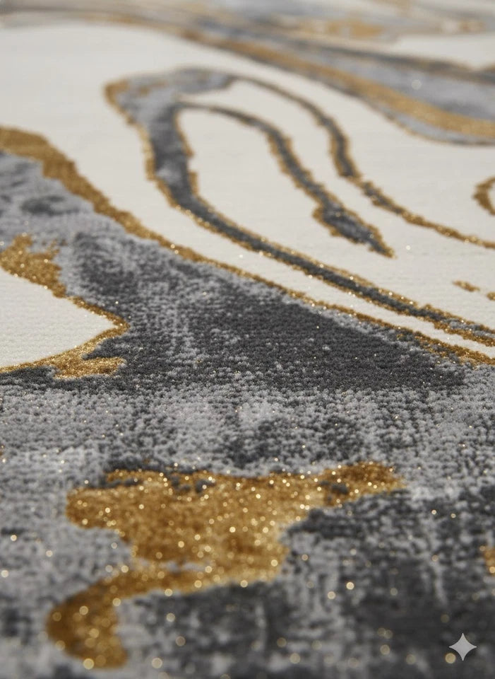 Aurora Gold Rug Abstract Modern Metallic High Shine Carpet Living Room