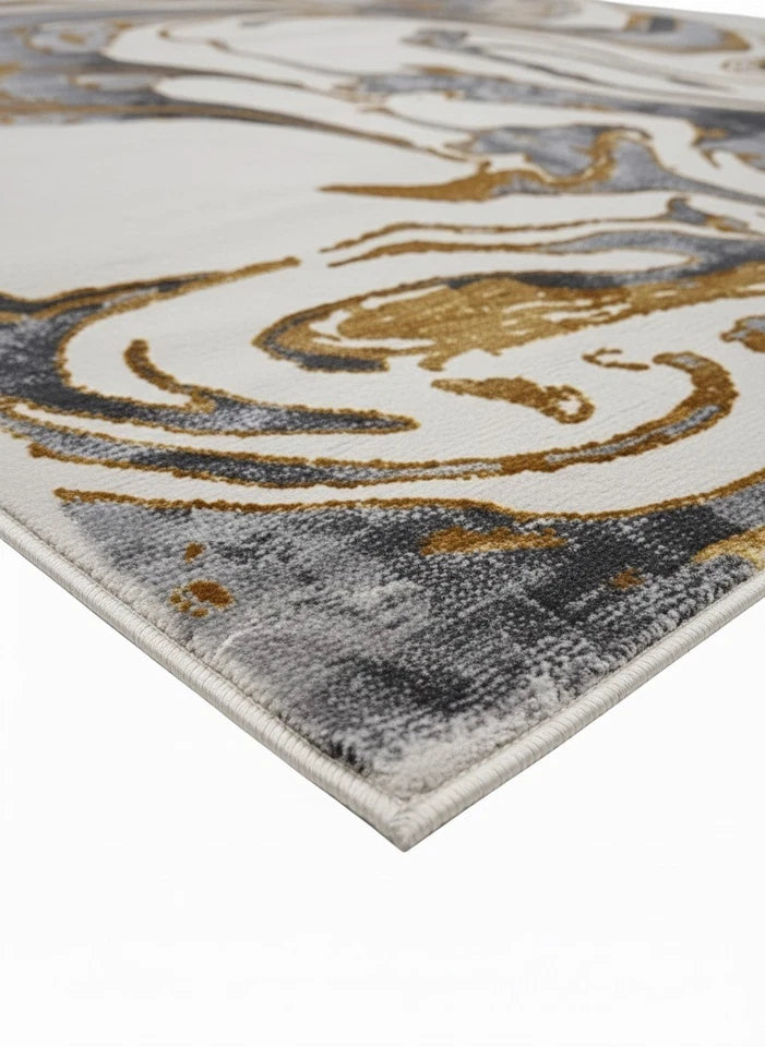 Aurora Gold Rug Abstract Modern Metallic High Shine Carpet Living Room