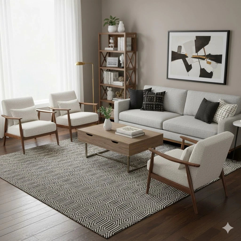 Black Ethnic Sloan Wool Rug 100x150cm, Modern For Living Room By Asiatic