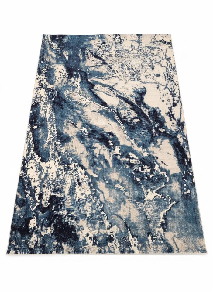 Blue Abstract Rug 160x230cm Luxury Soft Silk Effect Modern Living Room Carpet