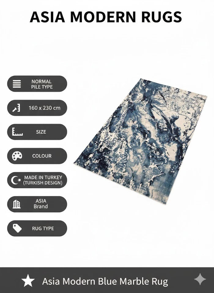 Blue Abstract Rug 160x230cm Luxury Soft Silk Effect Modern Living Room Carpet