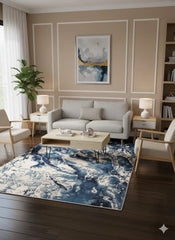 Blue Abstract Rug 160x230cm Luxury Soft Silk Effect Modern Living Room Carpet