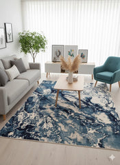 Blue Abstract Rug 160x230cm Luxury Soft Silk Effect Modern Living Room Carpet