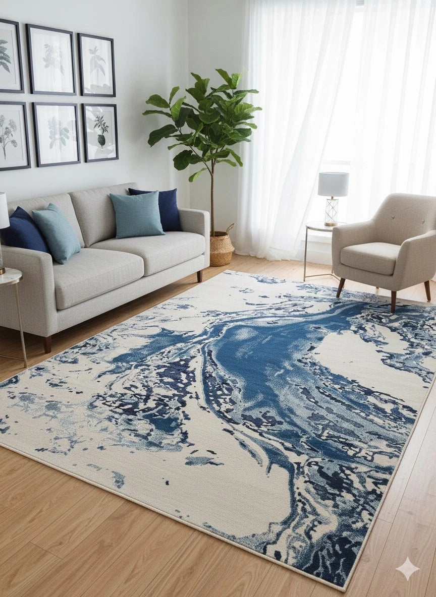 Blue Platinum contemporary Rug & Carpet Chic Bedroom Living Room Asia RRP
