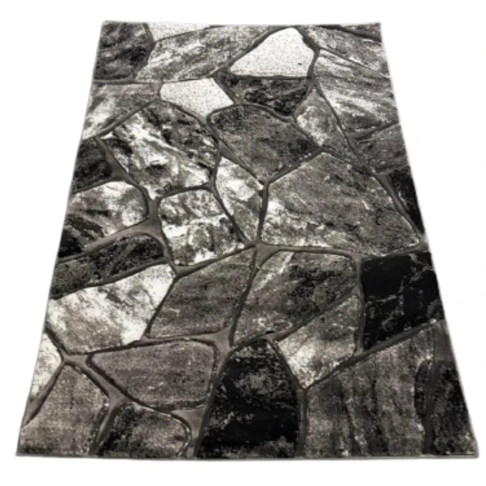 Grey Contemporary Rug Stone Design 120x170cm Modern Living Room Carpet Soft Mat