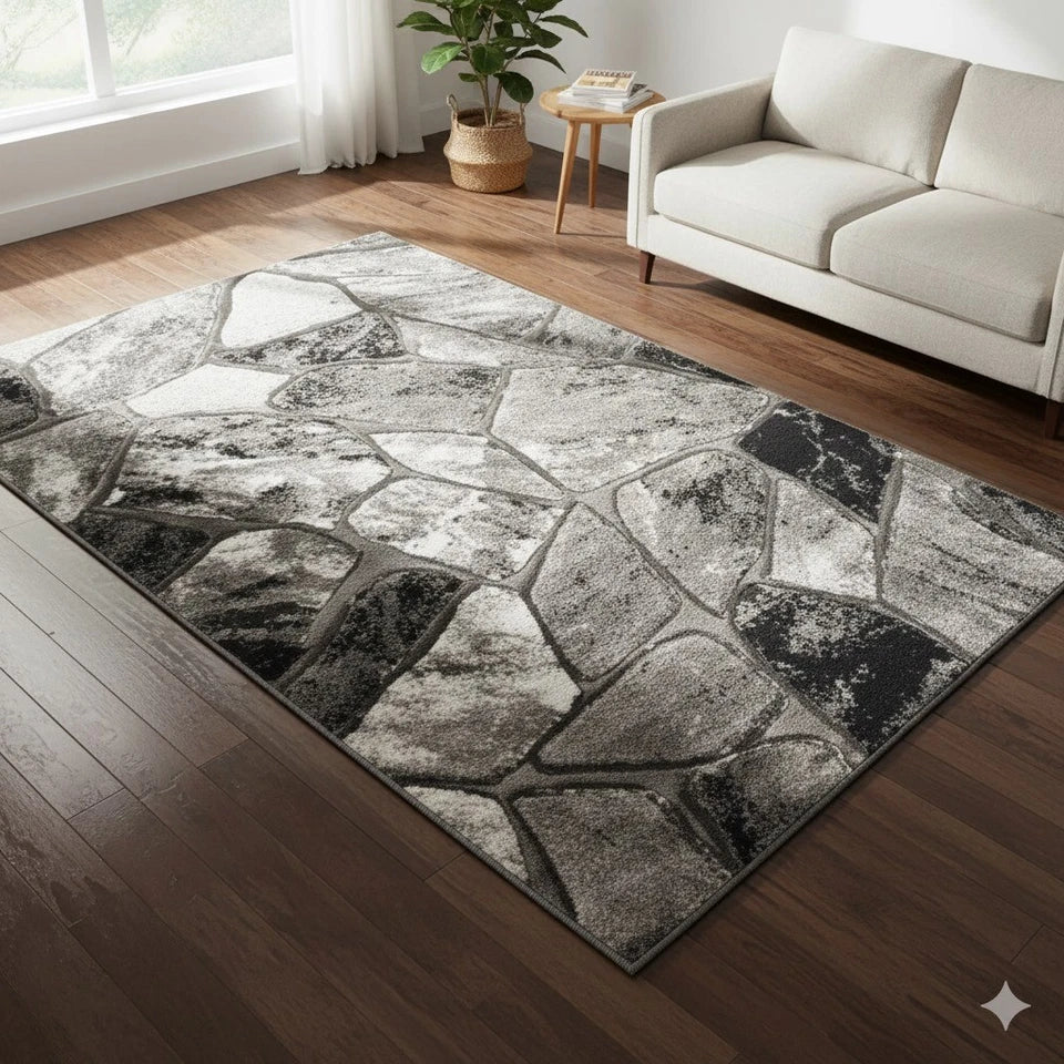 Grey Contemporary Rug Stone Design 120x170cm Modern Living Room Carpet Soft Mat