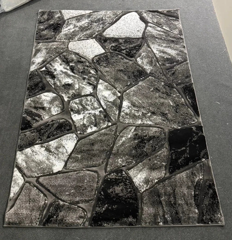Grey Contemporary Rug Stone Design 120x170cm Modern Living Room Carpet Soft Mat