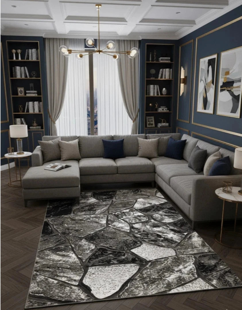 Grey Contemporary Rug Stone Design 120x170cm Modern Living Room Carpet Soft Mat