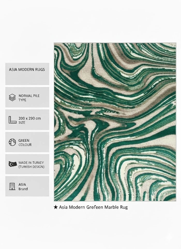 Large Green Abstract Rug 200x290cm Asiatic Style Modern Emerald Living Room XL