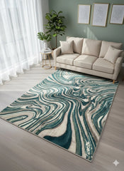 Large Green Abstract Rug 200x290cm Asiatic Style Modern Emerald Living Room XL
