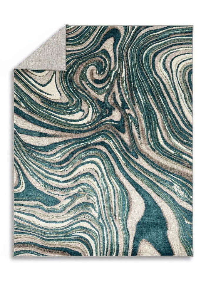 Large Green Abstract Rug 200x290cm Asiatic Style Modern Emerald Living Room XL