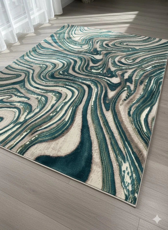 Large Green Abstract Rug 200x290cm Asiatic Style Modern Emerald Living Room XL