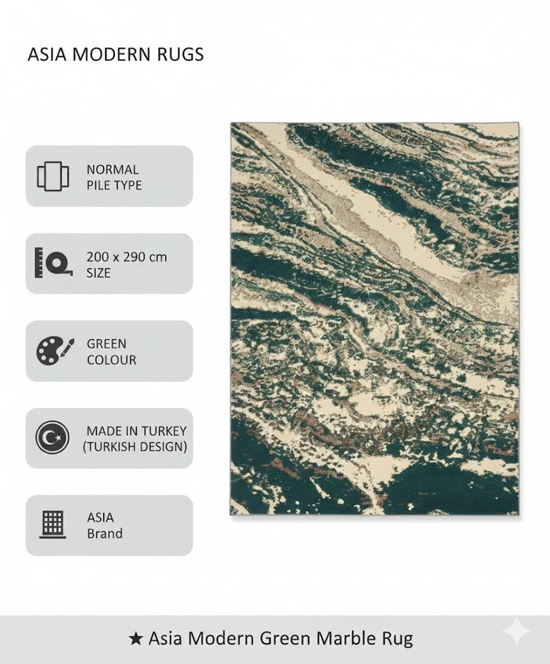 Large Green Abstract Rug 200x290cm Modern Emerald Geometric Living Room