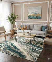 Large Green Abstract Rug 200x290cm Modern Emerald Geometric Living Room