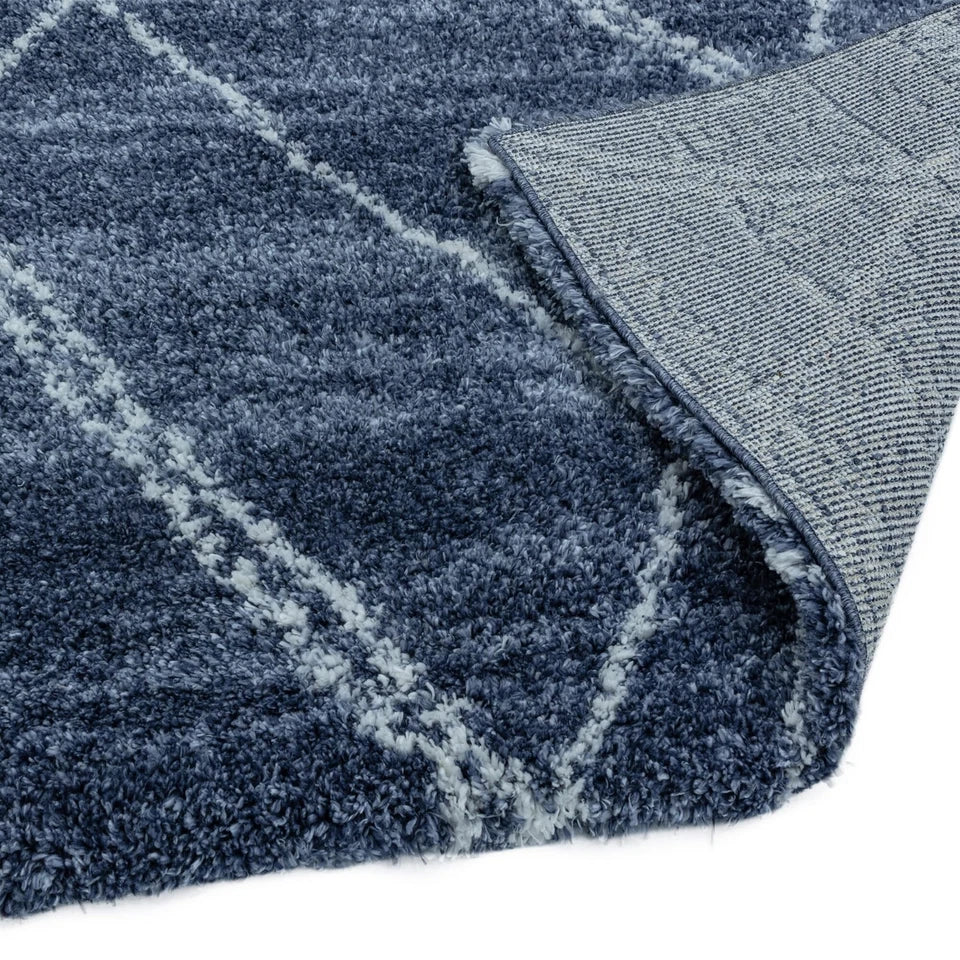 Luxurious Alto Blue & Cream Moroccan Rug 160x230cm, Machine-Woven