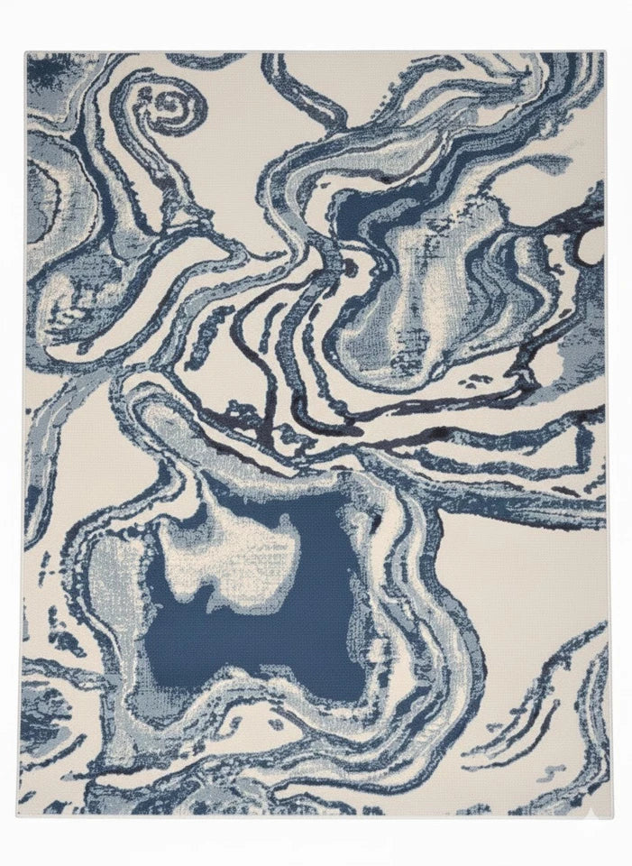 Luxury Blue Abstract Rug 120x170cm Modern Living Room Carpet Soft High Shine