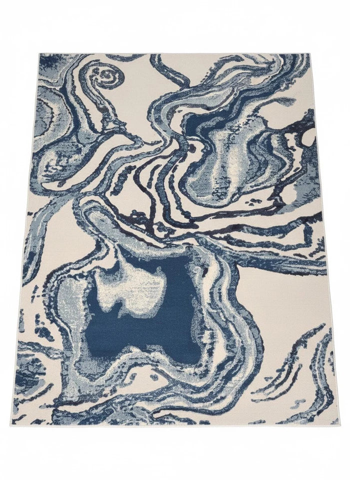 Luxury Blue Abstract Rug 120x170cm Modern Living Room Carpet Soft High Shine