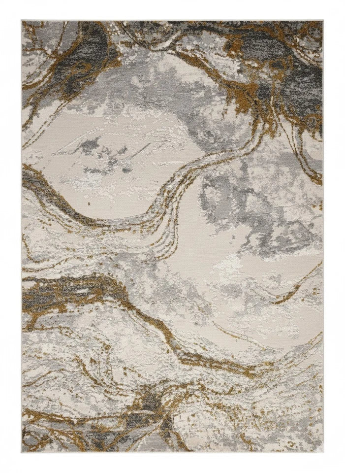 Luxury Gold Abstract Rug 120x170cm Modern Mustard Yellow Soft Pile