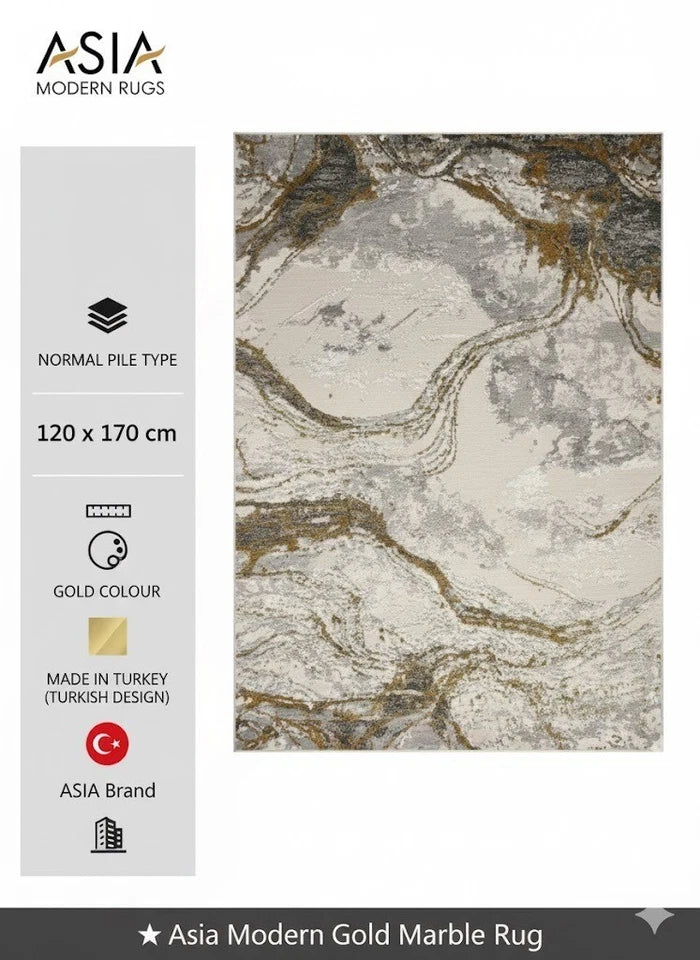 Luxury Gold Abstract Rug 120x170cm Modern Mustard Yellow Soft Pile