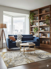 Luxury Gold Abstract Rug 120x170cm Modern Mustard Yellow Soft Pile