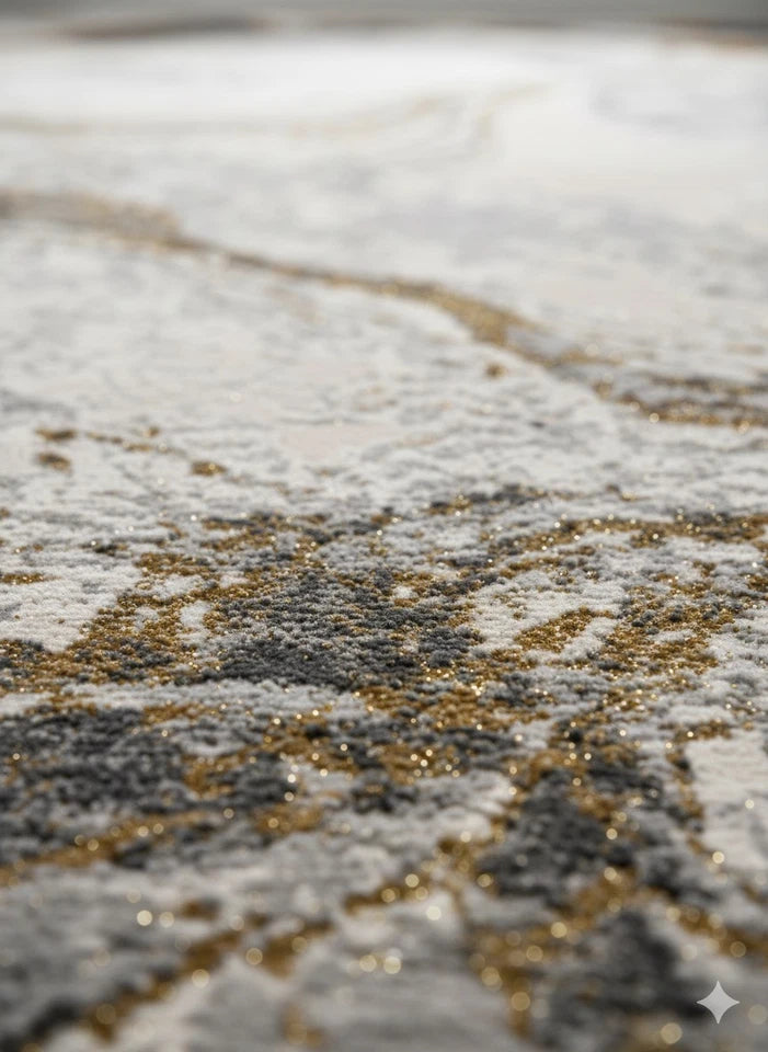 Luxury Gold Abstract Rug 120x170cm Modern Mustard Yellow Soft Pile