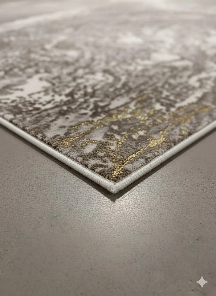 Luxury Gold Abstract Rug 120x170cm Modern Mustard Yellow Soft Pile